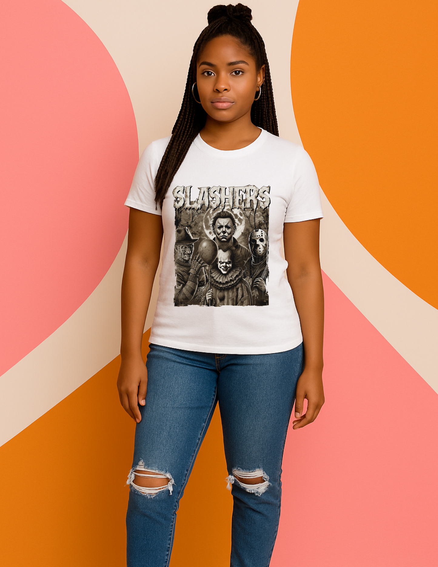 Slashers Squad Halloween Tee – Horror Movie Villains Graphic T-Shirt