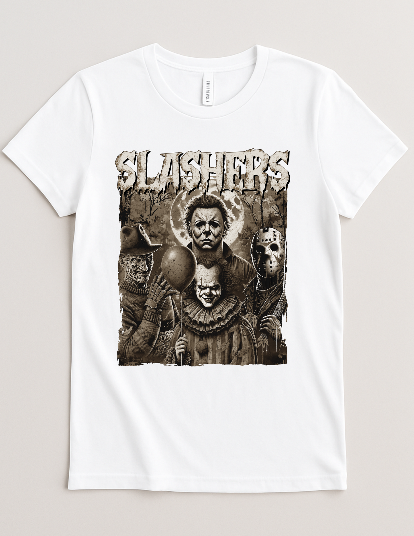 Slashers Squad Halloween Tee – Horror Movie Villains Graphic T-Shirt