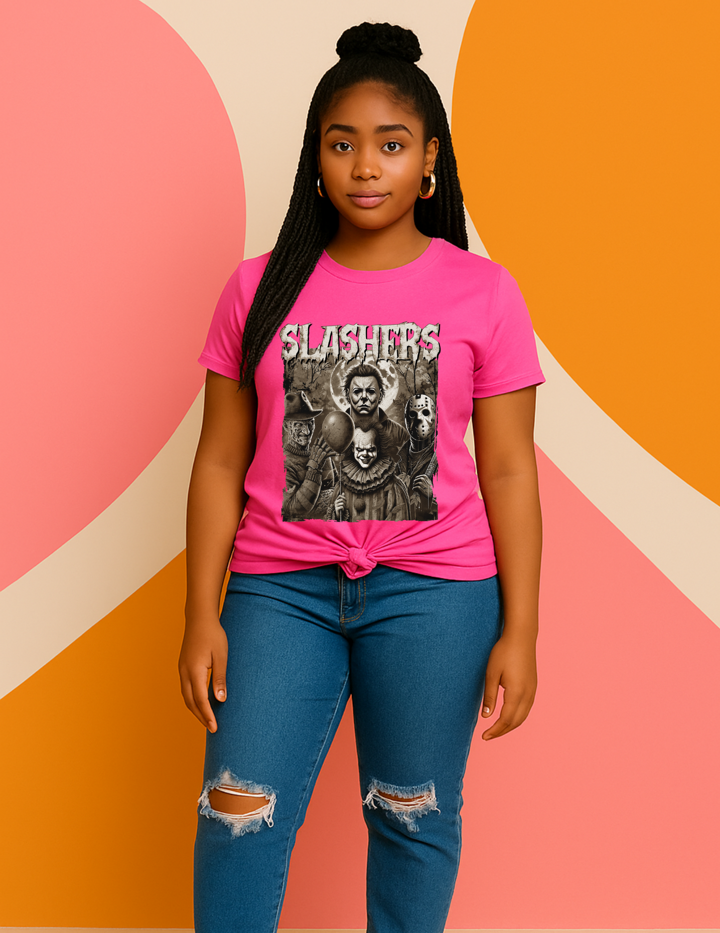 Slashers Squad Halloween Tee – Horror Movie Villains Graphic T-Shirt
