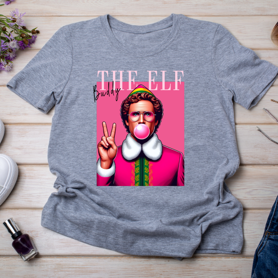 "Buddy the Elf Blowing Bubble Gum Tee – Pre-Order Now!"