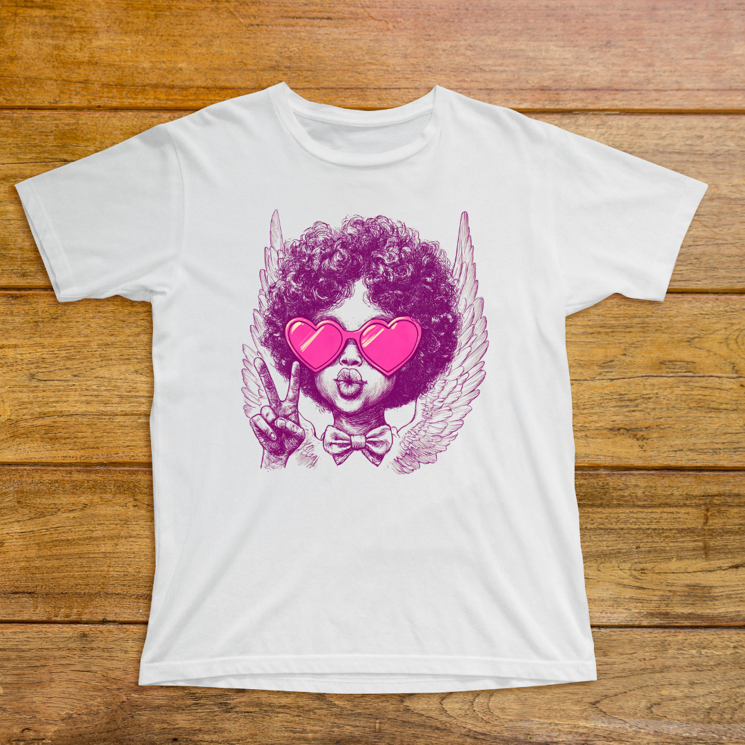 "Bubble Gum Cupid Valentine Tee – Afro-American Edition"