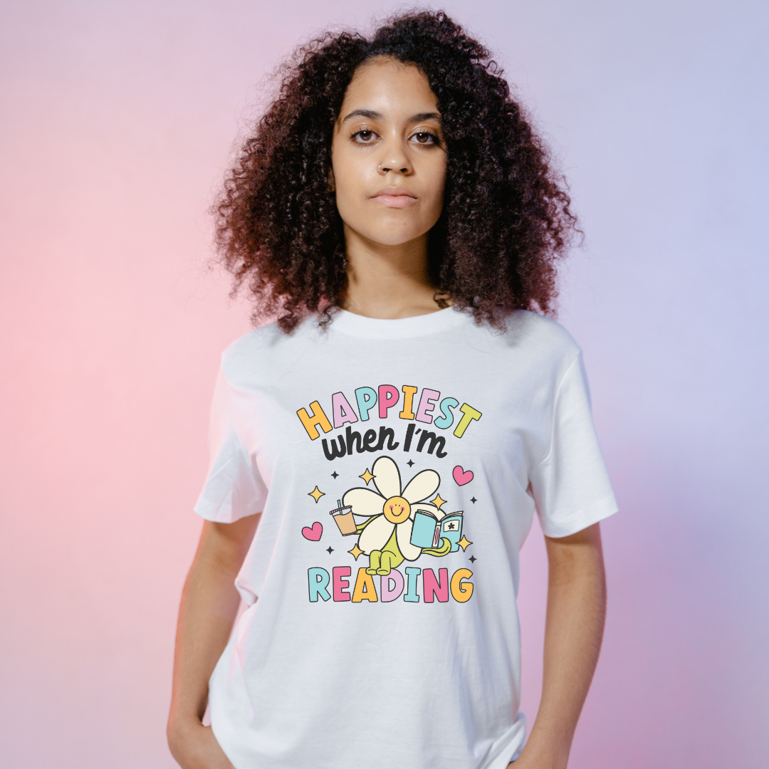 "Happiest When I’m Reading Tee – Joy Between the Pages"