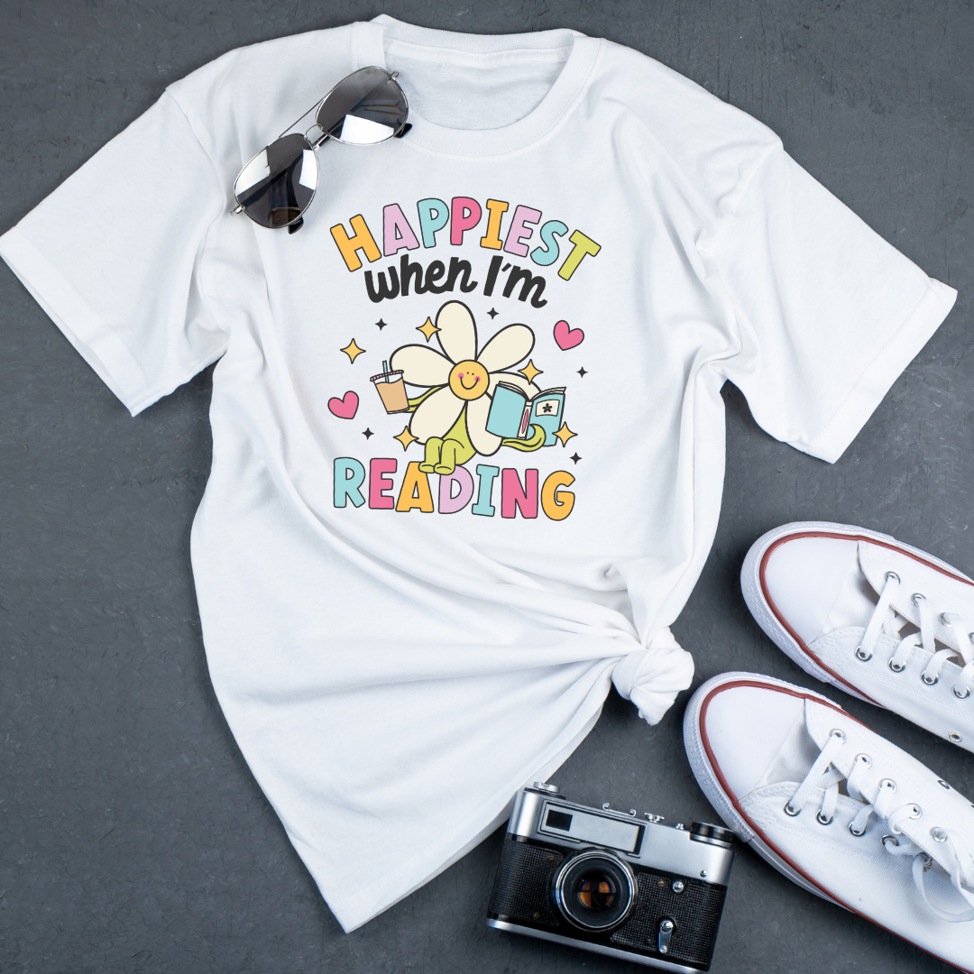 "Happiest When I’m Reading Tee – Joy Between the Pages"