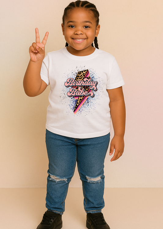 "Kids Birthday Babe Tee – Leopard & Pink Perfection!"
